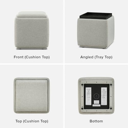 mopio Levi Storage Ottoman with Reversible Tray, Modern Square Chest Coffee Table, Upholstered Cube Sitting Foot Stools Ottoman for Living Room, Bedroom, Entryway (Fabric, Light Gray) - color: Light Gray Fabric, Cube
