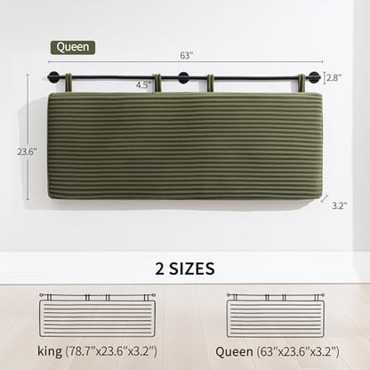 Queen Headboard Only, Wall Mounted Hanging Upholstered Bed Head Board | Modern Vertical Channel Design of Fine Flannel, Elegant Green Fluted Headboard for Bedroom (Green, Queen Size ) - color: Flannel/Green, size: Queen