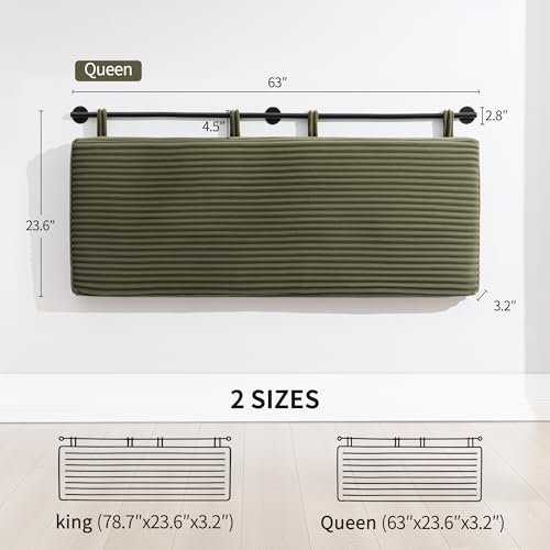 Queen Headboard Only, Wall Mounted Hanging Upholstered Bed Head Board | Modern Vertical Channel Design of Fine Flannel, Elegant Green Fluted Headboard for Bedroom (Green, Queen Size ) - color: Flannel/Green, size: Queen