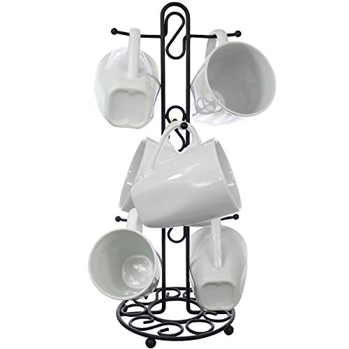 Blue Donuts Farmhouse Coffee Mug Rack, Coffee Mug Tree for 6 Mugs, Coffee Cup Holders for Counter, Black Coffee Cup Holder Countertop Organizer for Kitchen, Vintage Mug Rack - color: Black