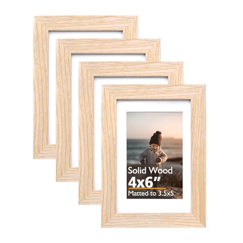 4x6 Frame Natural, Solid Wood 4 x 6 Picture Frame with Acrylic Plexiglass for 3.5x5 with Mat, Tabletop and Wall Display Photo Frames 4x6 Natural, 4 Pack - color: Natural, size: 4x6