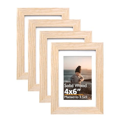 4x6 Frame Natural, Solid Wood 4 x 6 Picture Frame with Acrylic Plexiglass for 3.5x5 with Mat, Tabletop and Wall Display Photo Frames 4x6 Natural, 4 Pack - color: Natural, size: 4x6