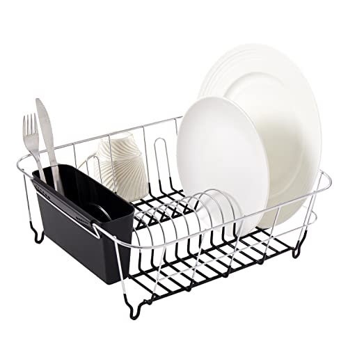 Sweet Home Collection 2 Piece Dish Drying Rack Set Drainer with Utensil Holder Simple Easy to Use Fits in Most Sinks, 14.5" x 13" x 5.25", Black - color: Black
