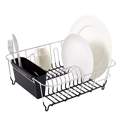 Sweet Home Collection 2 Piece Dish Drying Rack Set Drainer with Utensil Holder Simple Easy to Use Fits in Most Sinks, 14.5" x 13" x 5.25", Black - color: Black