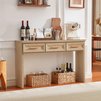 RWYHG 47" Entryway Table with 3 Drawers, Modern Wood Console Table, Natural | Layered Drawer Front Design , Open Bottom Storage, Farmhouse Behind Couch Table, Entry Table for Living Room Hallway& Foyer - color: Natural