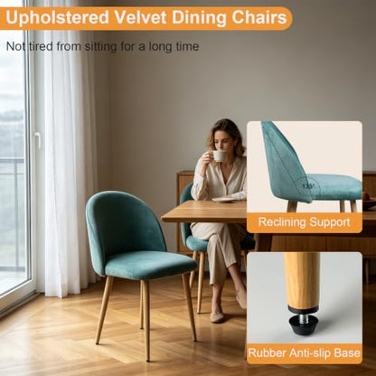 Lightdot Dining Chairs Set of 2, Velvet Upholstered Dining Chairs with Solid Wood Legs, Mid-Century Modern Accent Chair for Kitchen Living Room Bedroom, Assembly Guide Included, Mint Green - color: Teal