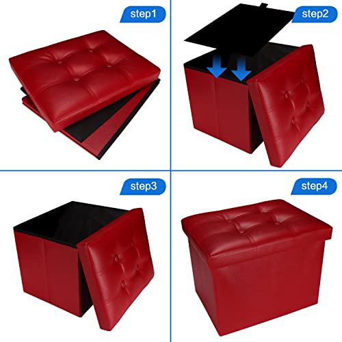 Bsketa Storage Ottoman, Folding Foot Stool with Thicker Foam Padded Seat Small Leather Storage Ottoman Bench Foot Rest for Living Room Foldable Coffee Table 17x13x13in,Red | Ottoman with Storage, Thicker Foam Padded Seat, Living Room, Dorm, Bedroom, Load