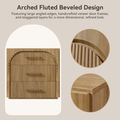 Buffet Cabinet with 3 Storage Drawers, 94.5'' Wide Mid-Century Modular Sideboard Storage Cabinet, Wooden Arched Credenza Cabinet for Kitchen, Coffee Bar, Living Room, Entryway, Natural Oak - color: Oak-drawers