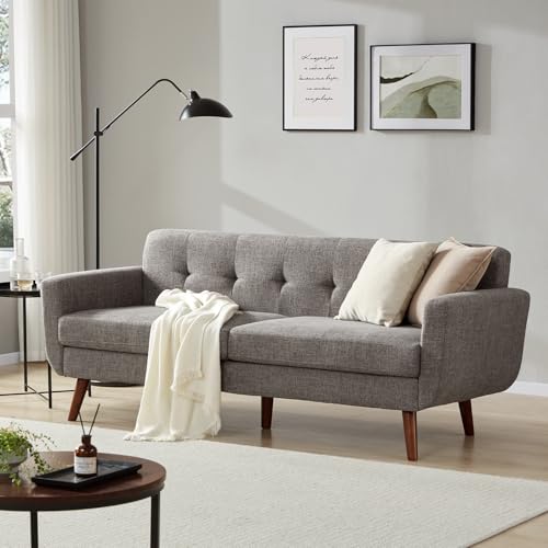 Tbfit 77.2" W Linen Sofa Couch, Mid Century Modern Decor Loveseat Couches for Living Room, Button Tufted Upholstered Small Couch for Bedroom, Solid, and Easy to Install Love Seats Furniture, Grey - color: Grey, size: 78 inch