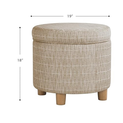 HomePop 19" Round Storage Ottoman - Tan Geometric Pattern - color: Tan Geometric Pattern