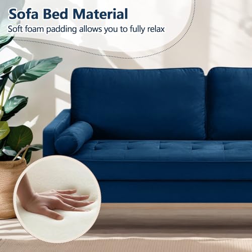 65" Love Seat Sofa, Velvet Small Sofa Small Couch for Bedroom Living Room, Bedroom, Loveseat with 2 Pillows, Gold Legs, Modern Tufted Seat Upholstered Seating for Office, Apartment (Blue) - color: Blue