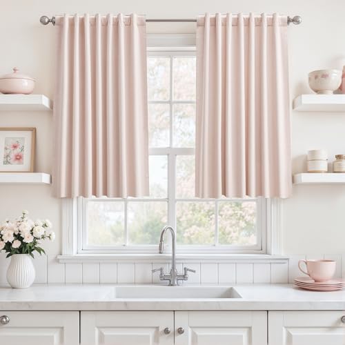 Linen Blackout Curtains 36 Inch Long 2 Panels with Back Tab Pink | Thermal Insulated, Room Darkening, Noise Reducing, Suitable for Bedroom, Living Room, Kitchen, Linen Textured, Rod Pocket - color: Pink, size: 50"W x 36"L (Pack of 2)