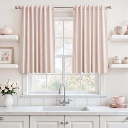 Linen Blackout Curtains 36 Inch Long 2 Panels with Back Tab Pink | Thermal Insulated, Room Darkening, Noise Reducing, Suitable for Bedroom, Living Room, Kitchen, Linen Textured, Rod Pocket - color: Pink, size: 50"W x 36"L (Pack of 2)