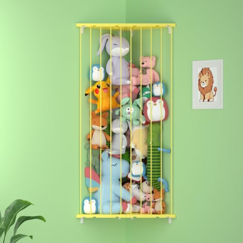 Stuffed Animal Storage Corner - Large Stuffed Animal Holder with Length Adjustable - Plush Storage Hanging Stuffed Animal Net for Wall(Yellow) - color: Yellow, size: X-Large