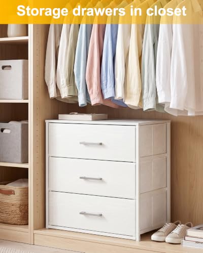 Fixwal Closet Drawers for Clothes, 1 Pack, 3 Drawers Dresser, 21.2" Wide | height 23.6", 3 fabric storage drawers, wooden top, white, spacious storage, dresser for bedroom - size: 15.7"D x 21.2"W x 23.6"H