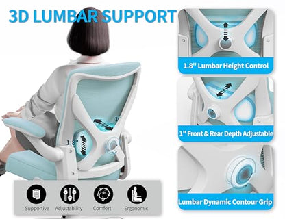 Office Chair: Mesh Ergonomic Desk Chair with 3D Lumbar & Swivel | 330LBS Computer Chair-Executive Task Chairs with Flip-up Arms Home Office Chairs Gaming Chair for Long Hours(Lake Blue) - color: Mint Green, size: Pack of 1