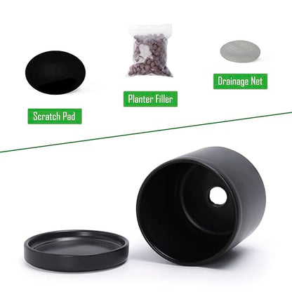 D'vine Dev 2-Pack Ceramic Pots with Saucers, Black, 3.5 in, 94-V-A-2 | Modern Cylinder Design, Glazed Ceramic, Drainage Hole & Saucer Included, High Temperature Fired, Elegant Home Accent - color: Black, size: 3.5 Inch