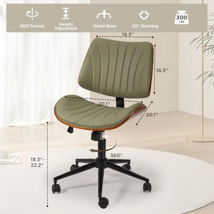 EROMMY Armless Office Desk Chair,Wooden Back Small Office Desk Chair No Arms Adjustable Height Modern Armless Chairs with Swivel Wheels for Small Spaces,Green - color: Green