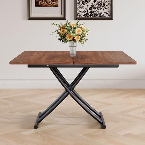 Adjustable Height Coffee Table, 4-in-1 Folding Dining Table, Walnut | Convertible lift top table for use as a coffee table, dining table, home office desk or vanity - color: Walnut & Black Legs