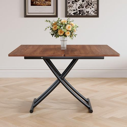 Adjustable Height Coffee Table, 4-in-1 Folding Dining Table, Walnut | Convertible lift top table for use as a coffee table, dining table, home office desk or vanity - color: Walnut & Black Legs