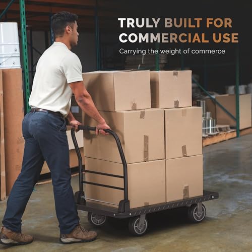 2200 lbs. Capacity Foldable Push Cart Dolly | Moving Platform Hand Truck | Heavy Duty Space Saving Collapsible | Swivel Flat Bed Wagon - Furniture Luggage Lifting - color: Black, size: 2200 lbs. Capacity