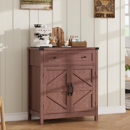 ChooChoo 30" W Coffee Bar Cabinet, Kitchen Storage Cabinet with Drawer | Small Buffet Cabinet, Farmhouse Sideboard Buffet, Adjustable Shelf, Walnut - color: Walnut