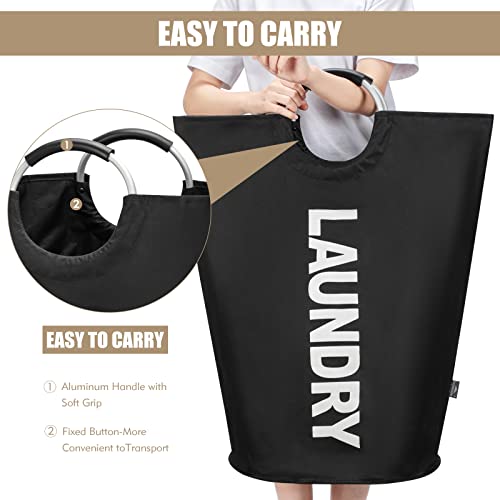 DOKEHOM 90L Large Laundry Basket Bag, Collapsible Tall Hamper, Black | Freestanding tall washing bin & foldable laundry bag. High-capacity clothes storage basket with durable sturdy handles - color: Black, size: 90L