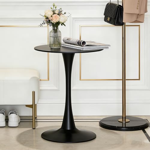 botzi 24 inches Round Dining Table, Black Tulip Kitchen Table with MDF Top | Matte Iron Pedestal Base, Smooth MDF Surface, Rounded Edges, For Kitchens Breakfast Nooks And Small Spaces - color: Black, size: 24 Inches