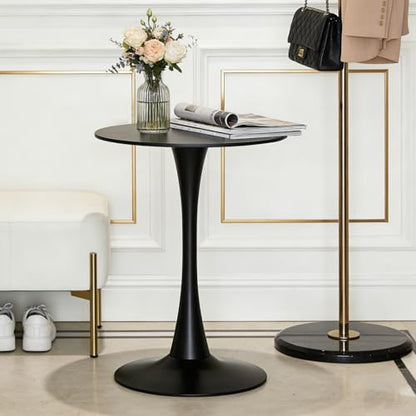 botzi 24 inches Round Dining Table, Black Tulip Kitchen Table with MDF Top | Matte Iron Pedestal Base, Smooth MDF Surface, Rounded Edges, For Kitchens Breakfast Nooks And Small Spaces - color: Black, size: 24 Inches