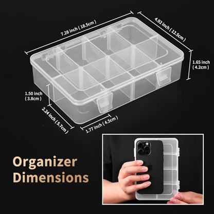 QUEFE Bead Organizer Box 2 Pack 8 Grid Plastic Tackle Box Storage Dividers | Plastic Organizer, Removable Dividers, for Candies Snacks Electronics Jewelry and Small Parts, Drawer and Craft Storage - size: 2pcs