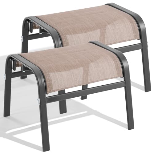 Outdoor Ottoman Set of 2, Oversized Outdoor Foot Rest, Brown | Stackable, All Weather Outdoor Foot Stool, Supportive Textliene, Metal Frame, Patio Garden Pool Furniture - color: Brown
