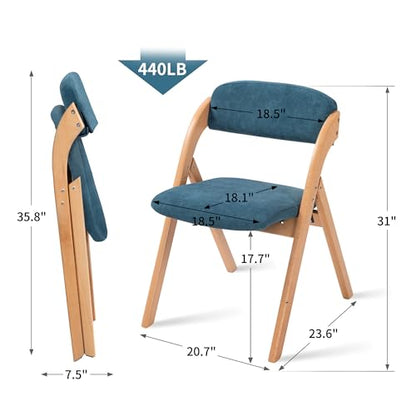 Folding Chairs with Padded Seats | Wooden Stackable Dining Chair Set of 2 with Removable Cover Extra for Guests Kitchen Office Wedding Party Picnic, Smog Blue - color: Smog Blue, size: 2PCS