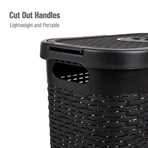 Mind Reader Slim Laundry Hamper with Lid, 40L Clothes Basket, Narrow Tapered Design with Ventilated Cutout Pattern, Plastic, Black - color: Black, size: Single