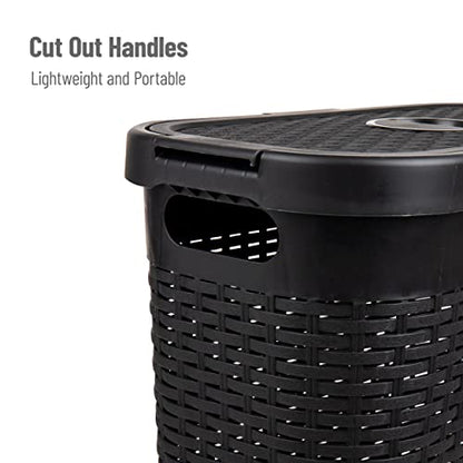 Mind Reader Slim Laundry Hamper with Lid, 40L Clothes Basket, Narrow Tapered Design with Ventilated Cutout Pattern, Plastic, Black - color: Black, size: Single
