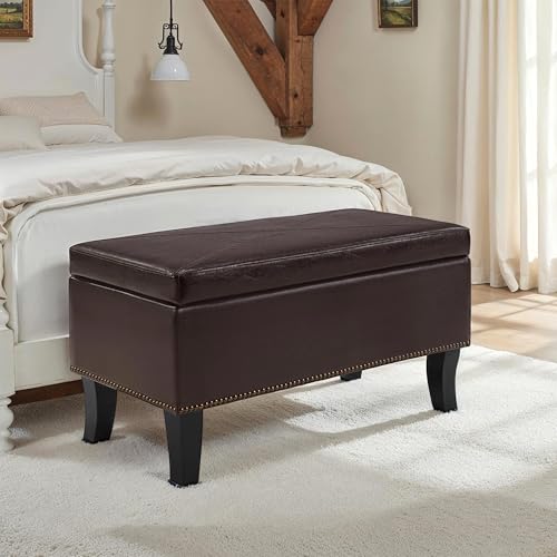 Convenience Concepts Designs4Comfort Winslow Storage Ottoman Bench 32" - Transitional Upholstered Footstool & Seat, for Living Room, Entryway, Hallway, & Bedroom, Espresso Vegan Leather - color: Espresso