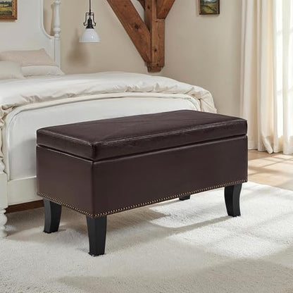 Convenience Concepts Designs4Comfort Winslow Storage Ottoman Bench 32" - Transitional Upholstered Footstool & Seat, for Living Room, Entryway, Hallway, & Bedroom, Espresso Vegan Leather - color: Espresso