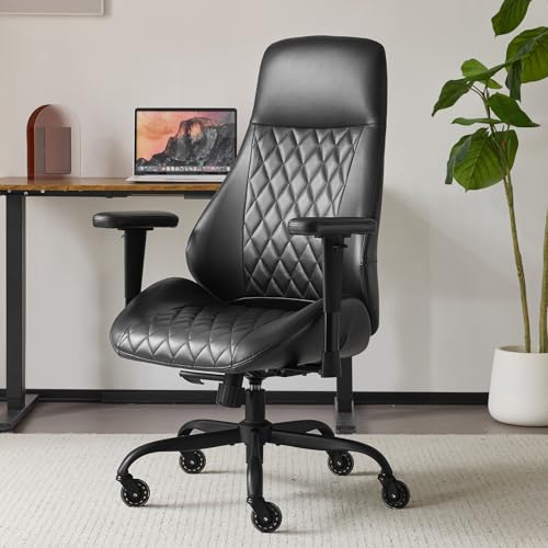YFO Home Office Desk Chair High Back Office Rubber Chair Casters Ergonomic Computer Chair with Lumbar Support Adjustable Height Rolling Swivel Chair Executive Task Armrests, Black PU - color: Black, size: High Back