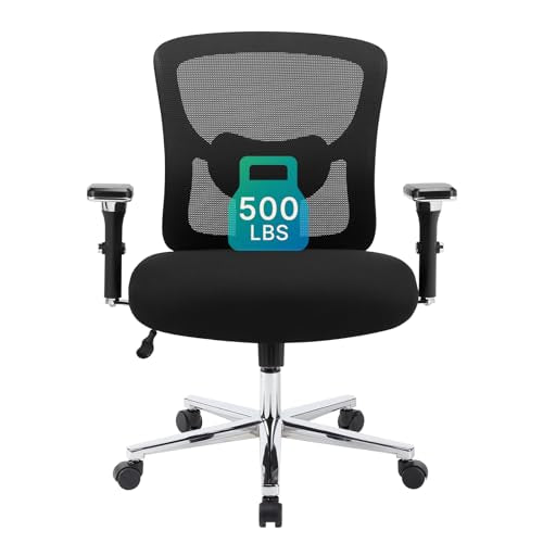 DUMOS Big and Tall Office Desk Chair, Ergonomic Mesh Computer Chair | Comfortable Lumbar Support, 4D Armrest, 500lbs Heavy Duty, Wide Seat, 360° Swivel Rolling Wheels, Adult, Ink - color: Ink