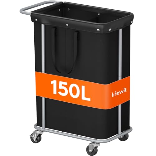 Lifewit 150L Rolling Laundry Basket with Steel Frame, Removable Bag, Black | 2 Section Laundry Hamper with Rubber Wheels, Waterproof Large Laundry Cart, Sturdy Steel Base for Luandry Room, Bedroom - color: Black, size: 150L