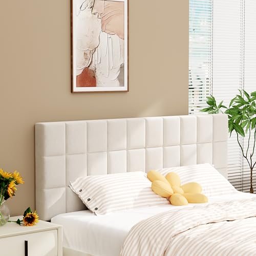 Velvet Upholstered Tufted Queen Size Headboard,Wood Head Board with Metal Legs, Adjustable Height from 42” to 56”, Bed Headboard in Modern Design,Backboard for Bed, Beige - color: Beige, size: Queen