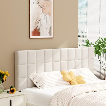 Velvet Upholstered Tufted Queen Size Headboard,Wood Head Board with Metal Legs, Adjustable Height from 42” to 56”, Bed Headboard in Modern Design,Backboard for Bed, Beige - color: Beige, size: Queen