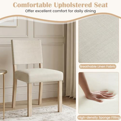 Giantex Set of 2 Upholstered Dining Chairs with Linen Fabric Seat | Kitchen Chairs with Solid Rubber Wood Legs & Backrest, Modern Accent Side Chairs for Living Room, Kitchen, Home Office