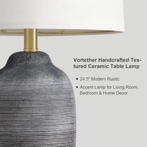 24.5" Vintage Ceramic Table Lamp Single-Rustic Boho Accent Nightstand Lamps for Bedroom, Living Room, Entryway-Small Textured Bedside Lamps, Modern Farmhouse Table Lamps for Home Decor Gray - color: 24.5" Black&Gray-Single
