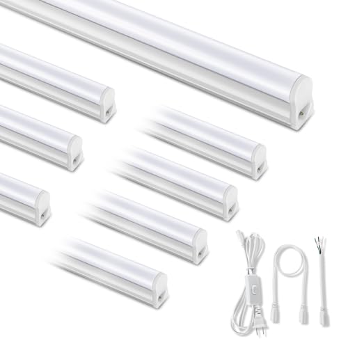 (8 Pack) Upgraded 4FT T5 LED Integrated Fixture, 6500K,20W,2300LM(Super Bright White) Linkable LED Shop Light,Garage Ceiling and Cabinet Light,Strip Light,Corded Electric with ON/Off Switch - size: 8 PACK