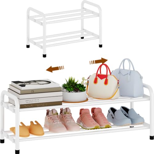KANAV 2-Tier Expandable Shoe Rack, Heavy Duty Adjustable Metal Shoe Organizer for Closet & Entryway, Freestanding, Tool-Free Assembly, White - color: White, size: 2-Tiers