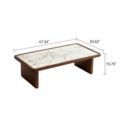 47.24" Solid Wood Coffee Table with Sintered Stone Top, Mid-Century Modern Design, Walnut Living Room Tea Center Table - color: Style 5: White Walnut