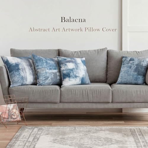 Set of 4 Blue and Grey Abstract Art Artwork Pillow Cover 18 x 18 Inch, Gallery Modern Decorative Throw Pillows Cushion Cover for Bedroom Sofa Living Room | Double-sided vibrant artwork accent cushion covers. Perfect decorative pillows for couch, sofa, bed