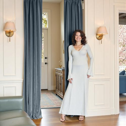 Blackout Dark Slate Velvet Curtains Rod Pocket 52×90 Inch 2 Panels | Soft Velvet, For Bedroom & Living Space, Light Shifting Texture, Elegant Drape, Serene, Fresh - color: R | Dark Slate, size: 52"W x 90"L (Pack of 2)