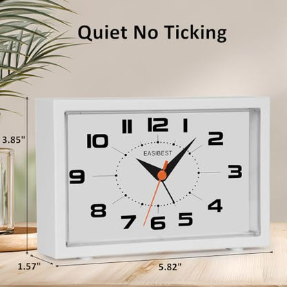 Silent No Ticking Analog Alarm Clock,Crescendo Alarm,Snooze with Light,Tablemount Wall Mount for Desk Bedside,White