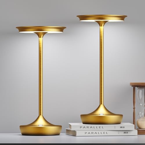 LED Rechargeable Cordless Outdoor 6000mAh Battery Table Lamp 2-Pack Gold | Portable Waterproof 3 Color Stepless Dimmable Lights Memory Function for Patio Restaurant Bar Dining Room - color: 2Pack Gold